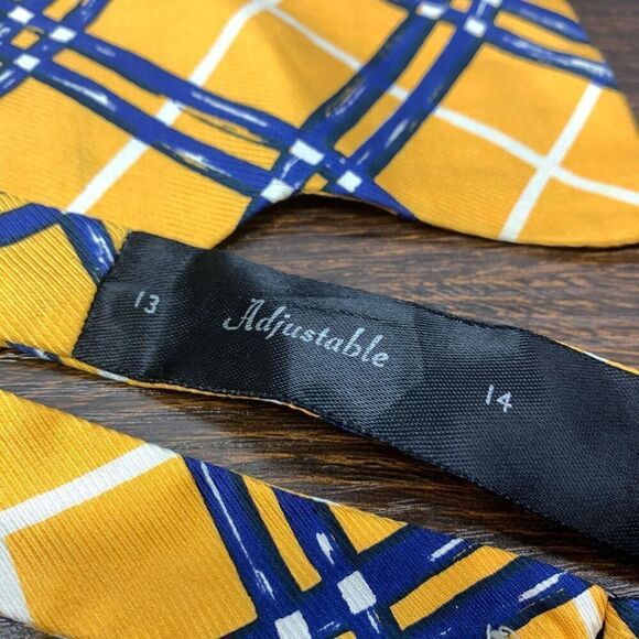 Vintage Men's Plaid Yellow & Blue Plaid Pattern Bow Tie Adjustable - Picture 3 of 4